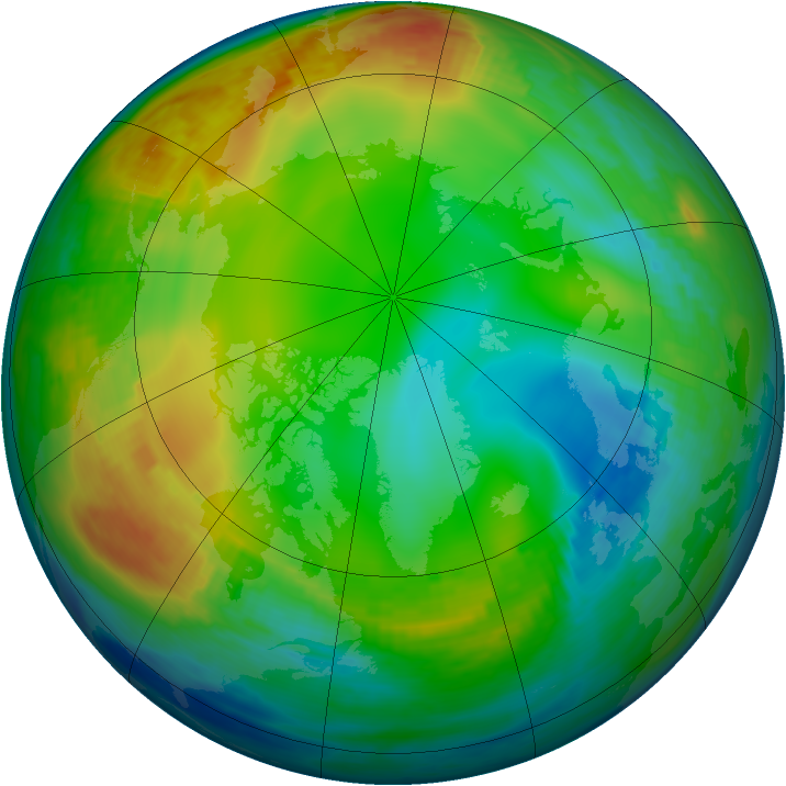 Arctic ozone map for 22 December 1990
